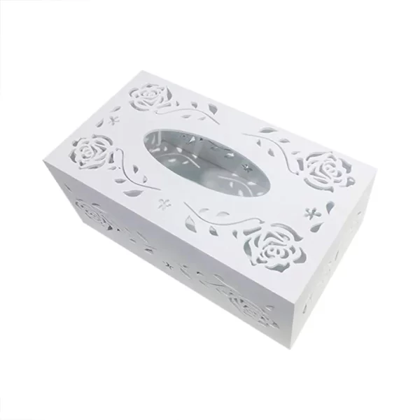 Wooden Plastic Panel Hollow Carved Tissue Box, White - Image 3