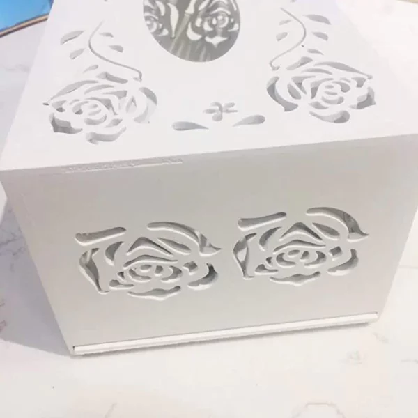 Wooden Plastic Panel Hollow Carved Tissue Box, White - Image 2